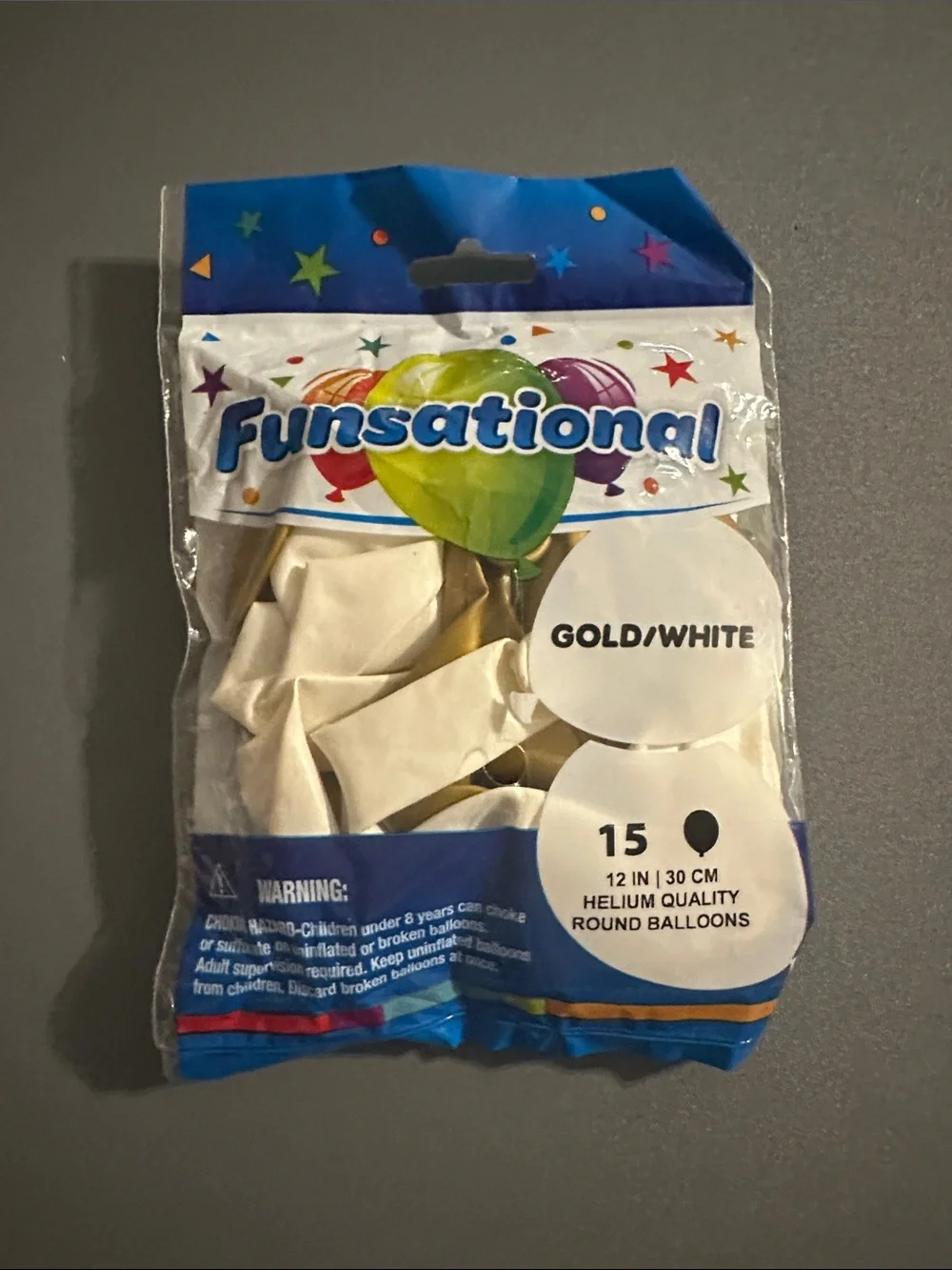 Gold/White Helium Balloons - Pack of 15